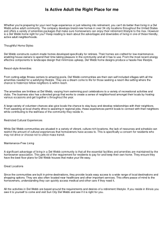 Is Active Adult the Right Place for me