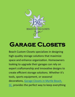 Garage Closets in Myrtle Beach, SC: Durable and Stylish Storage Systems