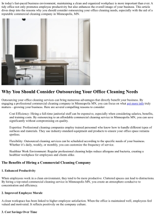 Why You Should Consider Outsourcing Your Office Cleaning Needs