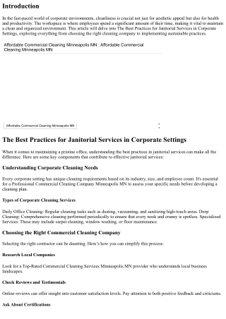 The Best Practices for Janitorial Services in Corporate Settings