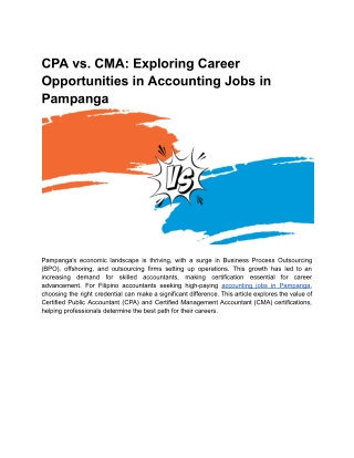 CPA vs. CMA: Exploring Career Opportunities in Accounting Jobs in Pampanga