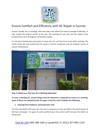 Ensure Comfort and Efficiency with AC Repair in Sunrise