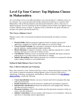 Level Up Your Career Diploma Classes in Maharashtra