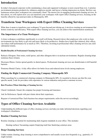 Transform Your Workspace with Expert Office Cleaning Services