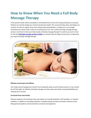 How to Know When You Need a Full Body Massage Therapy
