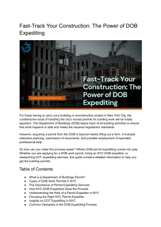 Fast-Track Your Construction The Power of DOB Expediting
