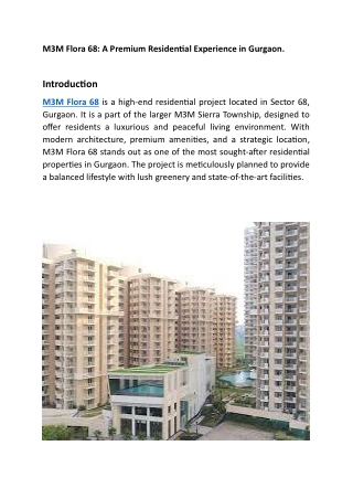 Experience Luxury Living at M3M Flora 68, Gurgaon.