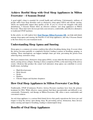 Achieve Restful Sleep with Oral Sleep Appliances in Milton Freewater – 4 Seasons Dental