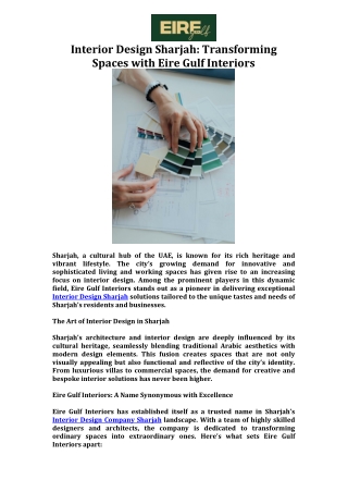 Interior Design Sharjah Transforming Spaces with Eire Gulf Interiors