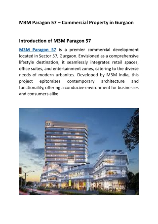 M3M Paragon 57: Redefining Architectural Excellence in Gurgaon.