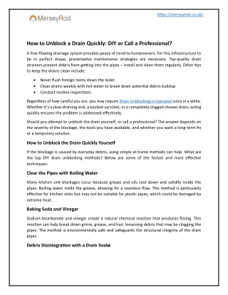 How to Unblock a Drain Quickly: DIY or Call a Professional?