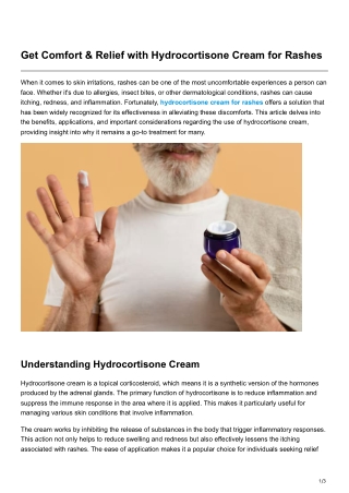 Get Comfort Relief with Hydrocortisone Cream for Rashes