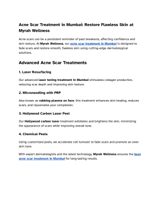 Acne Scar Treatment in Mumbai_ Restore Flawless Skin at Myrah Wellness