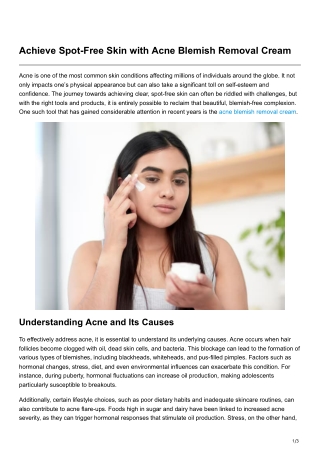 Achieve Spot-Free Skin with Acne Blemish Removal Cream