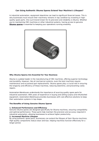 Can Using Authentic Okuma Spares Extend Your Machine’s Lifespan?