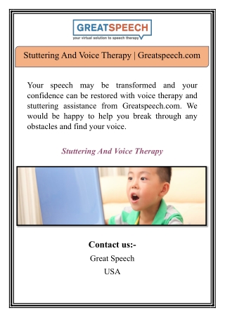 Stuttering And Voice Therapy | Greatspeech.com