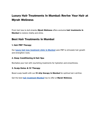 Luxury Hair Treatments in Mumbai_ Revive Your Hair at Myrah Wellness
