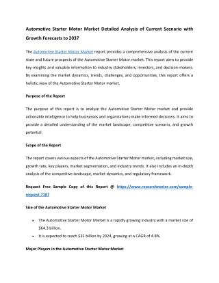 Automotive Starter Motor Market  Size, Growth, Analysis up to 2037