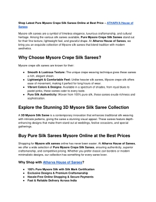 Shop Latest Pure Mysore Crepe Silk Sarees Online at Best Price – ATHARVA