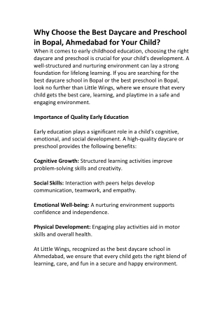Why Choose the Best Daycare and Preschool in Bopal, Ahmedabad for Your Child?