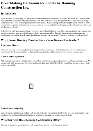 Breathtaking Bathroom Remodels by Banning Construction Inc.