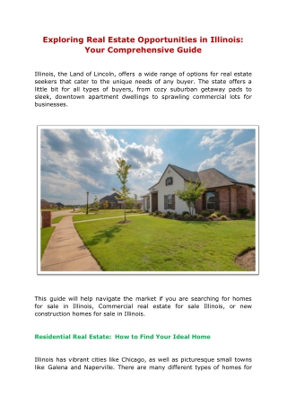 Exploring Real Estate Opportunities in Illinois: Your Comprehensive Guide