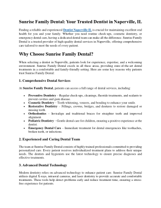 Sunrise Family Dental Your Trusted Dentist in Naperville, IL