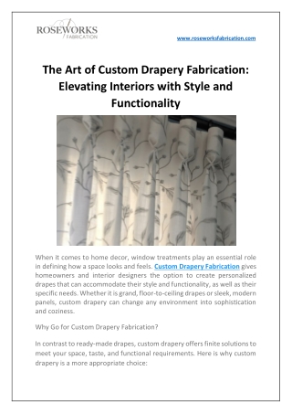 The Art of Custom Drapery Fabrication Elevating Interiors with Style and Functionality