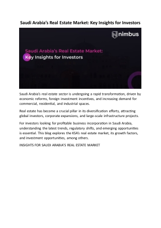 Saudi Arabia Real Estate Market Key Insights for Investors -  NImbus