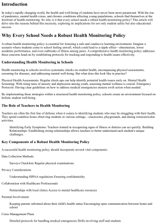 Why Every School Needs a Robust Health Monitoring Policy