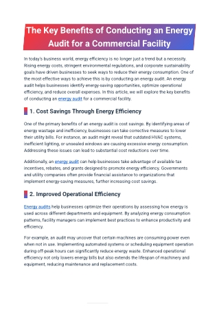 What are the key benefits of conducting an energy audit for a commercial facilit