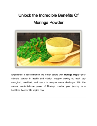 Benefits Of Moringa Powder