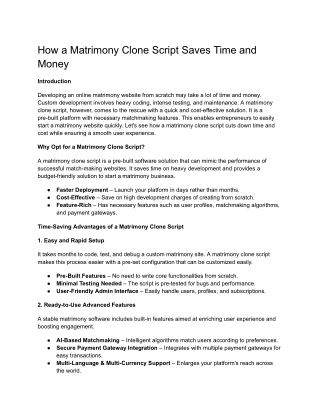 How a Matrimony Clone Script Saves Time and Money