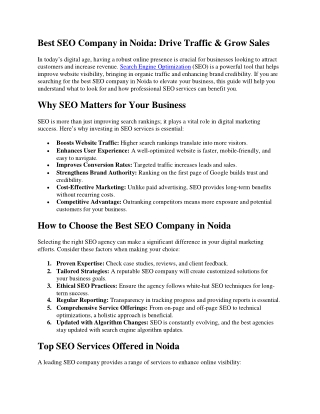 Best SEO Company in Noida Drive Traffic & Grow Sales