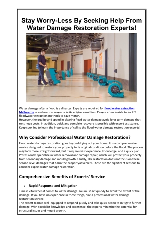 Stay Worry-Less By Seeking Help From Water Damage Restoration Experts
