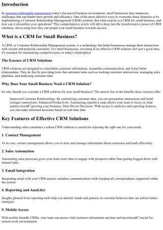 Streamline Your Success: How the Right CRM Solution Can Transform Your Small Bus