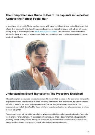 The Comprehensive Guide to Beard Transplants in Leicester Achieve the Perfect Facial Hair