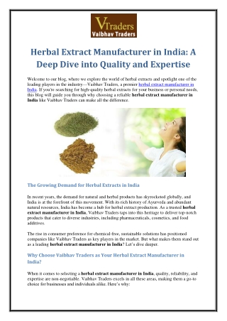 Herbal Extract Manufacturer in India