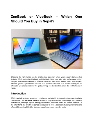 ZenBook or VivoBook – Which One Should You Buy in Nepal