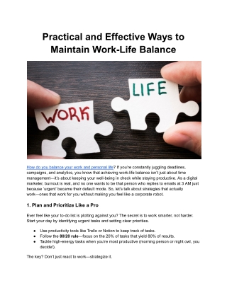 Practical and Effective Ways to Maintain Work-Life Balance
