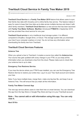 TreeVault Cloud Service In Family Tree Maker 2019