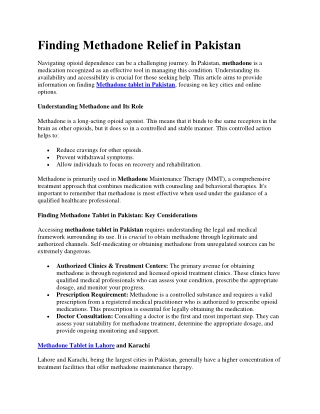 Finding Methadone Relief in Pakistan