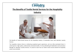 The Benefits of Textile Rental Services for the Hospitality Industry