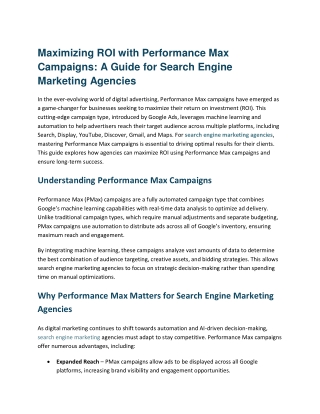 Maximizing ROI with Performance Max Campaigns A Guide for search engine marketing agencies