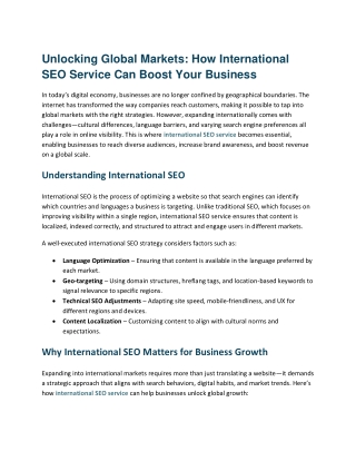 Unlock Global Markets with Expert International SEO Service for Business Growth