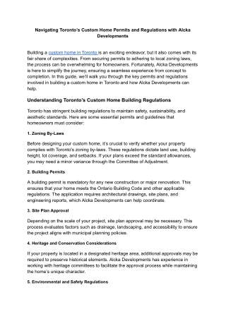 Navigating Toronto’s Custom Home Permits and Regulations With Alcka Developments