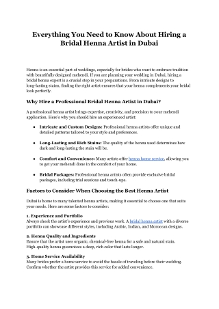 Everything You Need to Know About Hiring a Bridal Henna Artist in Dubai