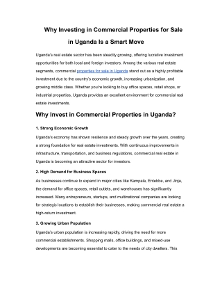 Why Investing in Commercial Properties for Sale in Uganda Is a Smart Move?