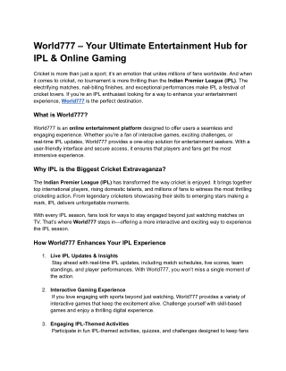World777 – Your Ultimate Entertainment Hub for IPL & Online Gaming