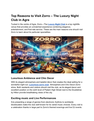 "Explore Agra’s Nightlife at Zorro – The Luxury Night Club"
